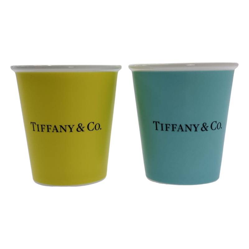 【新品】 Tiffany & Co / ティファニー | 銀座本店限定カラー ボーンチャイナ ペア カップ 2個セット | ティファニーブルー / イエローのサムネイル