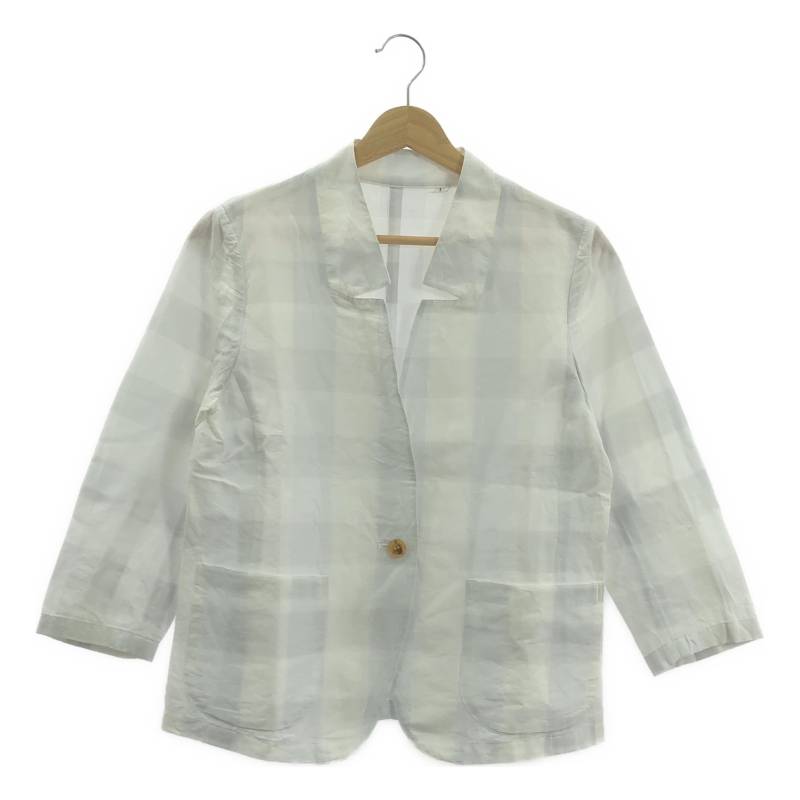 hatsutoki / ハツトキ | コットンリネン 1B チェック ジャケット | 1 | ホワイト | レディース