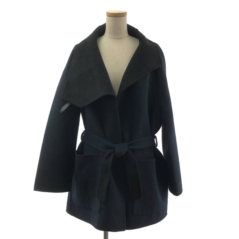 【美品】 HERMES / エルメス | 2023AW | カシミヤ ハイネック ベルテッド ガウンコート | 40 | ネイビー | レディース