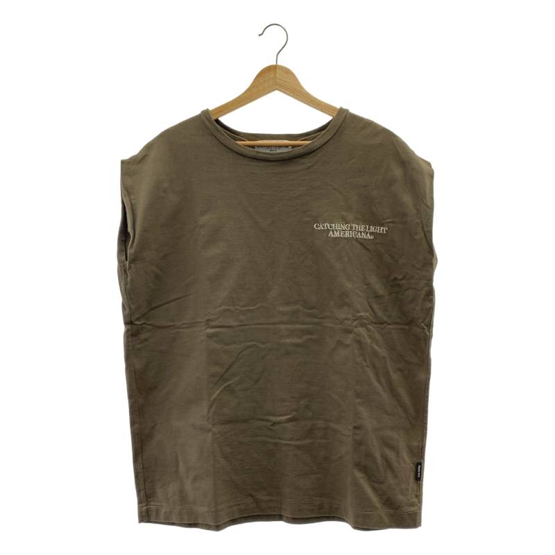 Americana / アメリカーナ | エンブロイダリー ロゴ ノースリーブ オーバー カットソー Tシャツ | F | カーキ | レディース