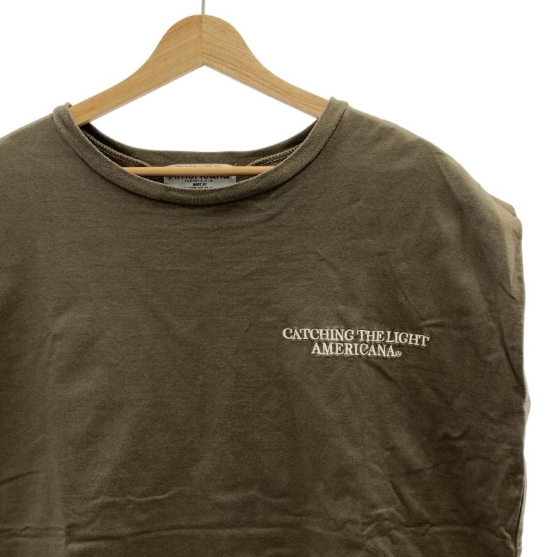 Americana / アメリカーナ | エンブロイダリー ロゴ ノースリーブ オーバー カットソー Tシャツ | F | カーキ | レディース