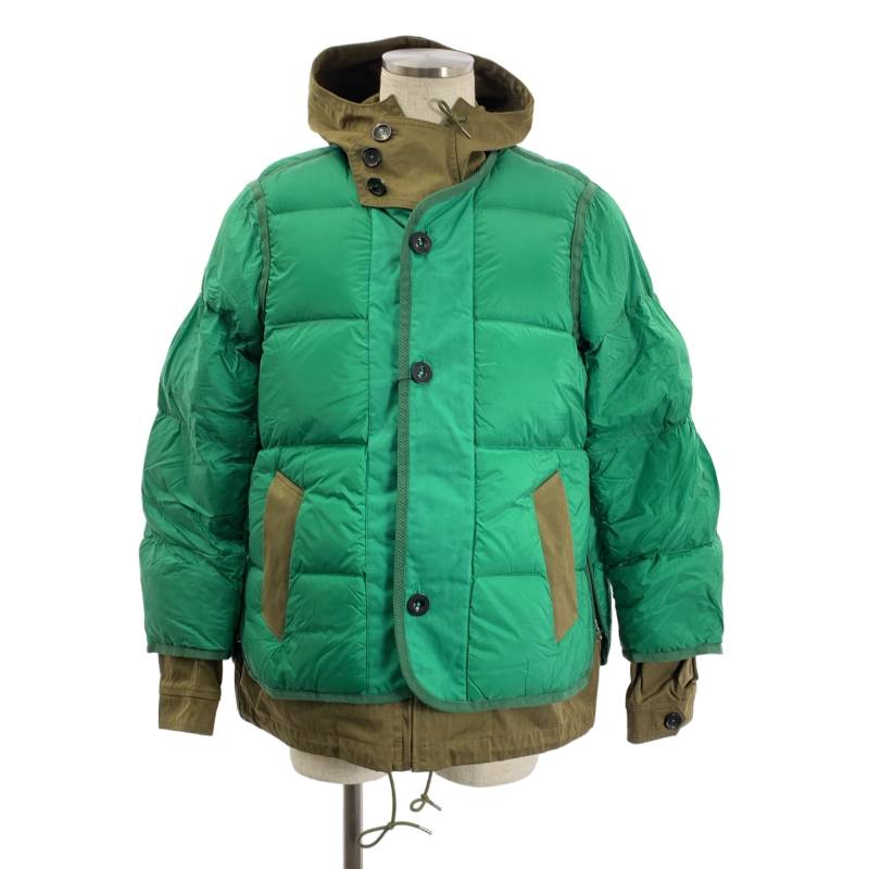 【美品】 sacai / サカイ | 2020AW | ×Ten c Down Jacket / バイカラー ドッキング サイドジップ ダウンジャケット フーディ | 1 | グリーン/オリーブ | メンズ