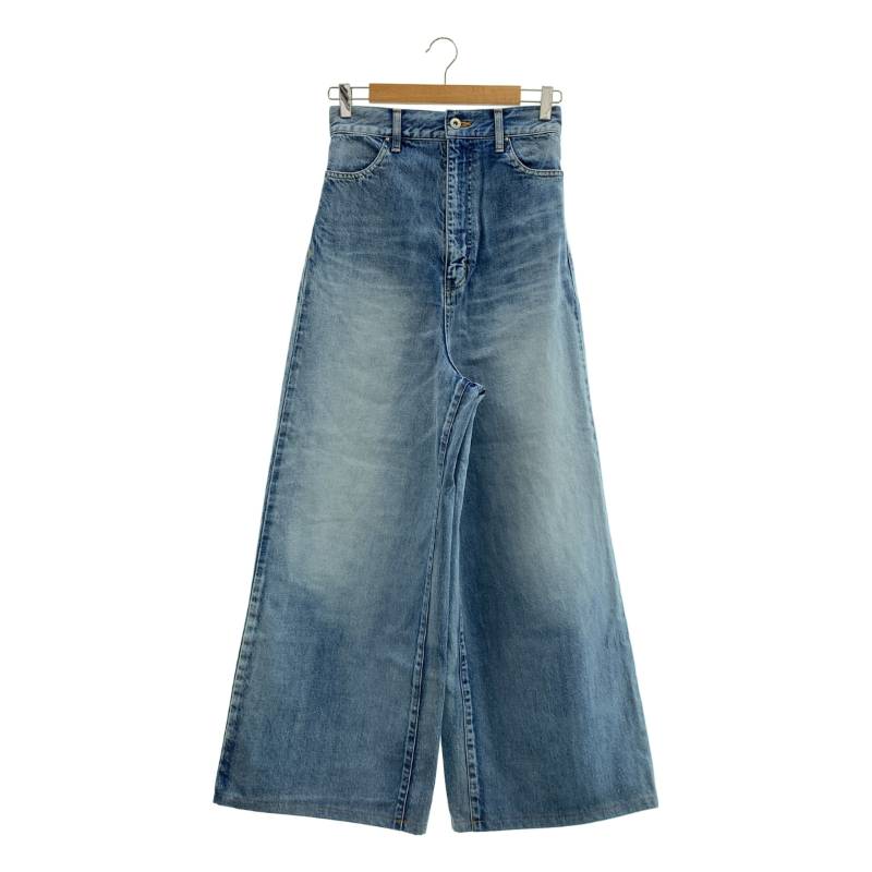 JUHA / ユハ | AP STUDIO 別注 スーパーハイウエスト レザーロゴパッチ デニム ワイドパンツ | インディゴ | レディース