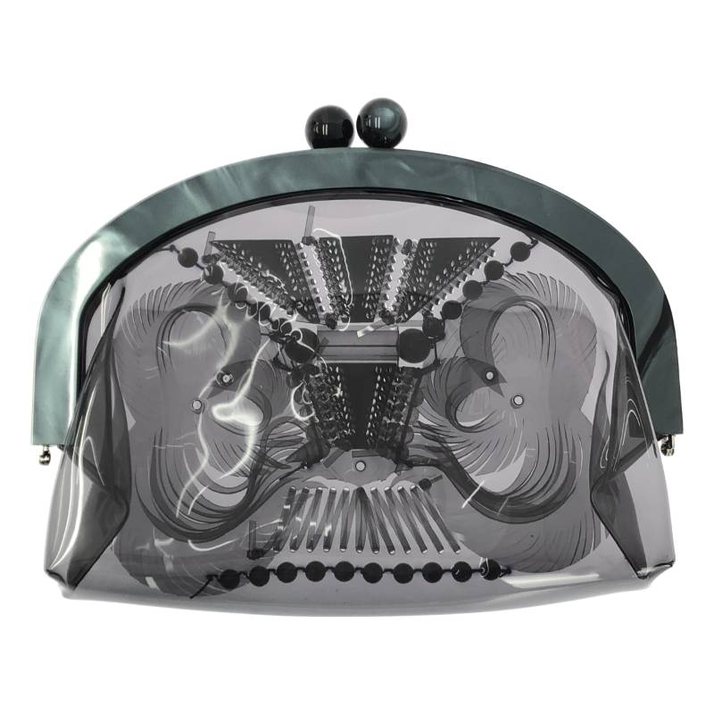 【美品】 Mame Kurogouchi / マメクロゴウチ | がま口 クリア クラッチ ハンドバッグ | ブラック | レディース