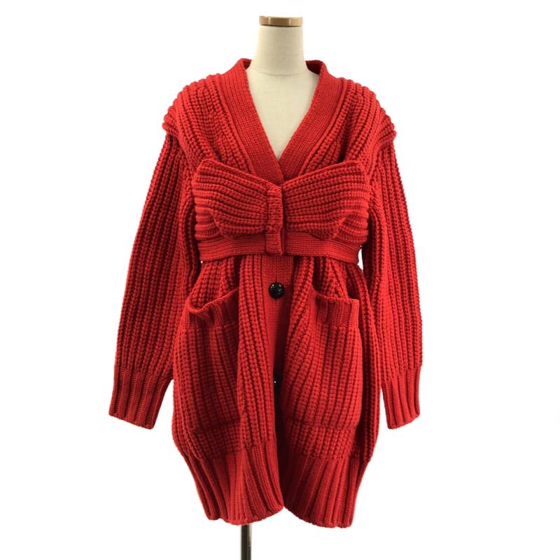 sacai / サカイ | 2022AW | ウール エルボーパッチ リブ ニット ロングカーディガン | 1 | レッド | レ..