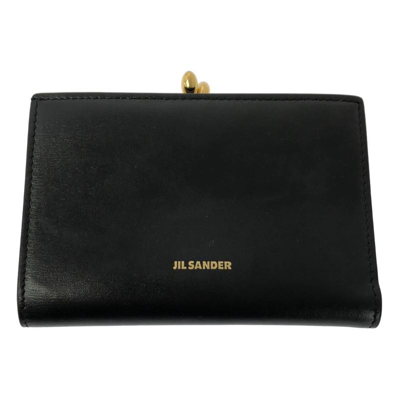 【美品】 JIL SANDER / ジルサンダー | Calf Leather Goji Purse Small 二つ折り 財布 | ブラック/ゴールド | レディース