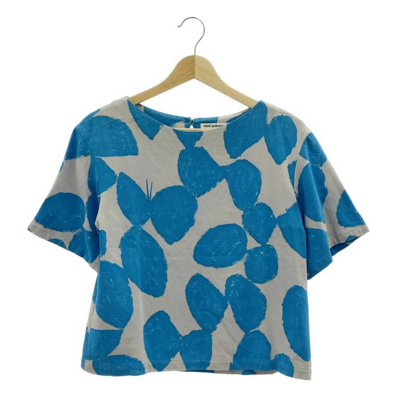 mina perhonen　ミナペルホネン　slow dance プリント プルオーバー 半袖ブラウス　レディース　トップス　シャツ　半袖　グレー / ブルー　古着　