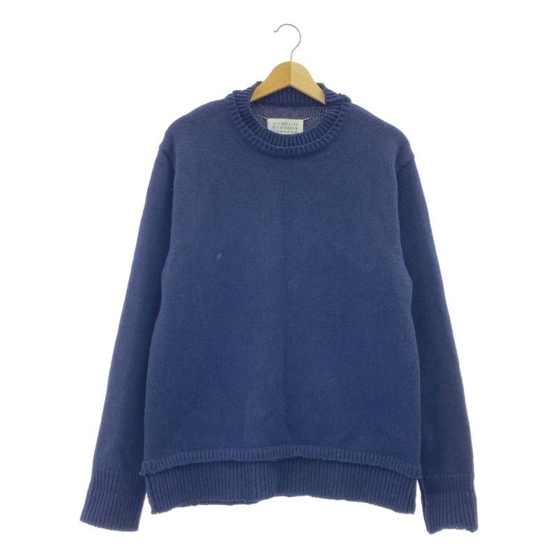 Maison Margiela / メゾンマルジェラ | 2022AW | ウール リネン エルボーパッチ プルオーバー ニット | S | ネイビー | メンズ