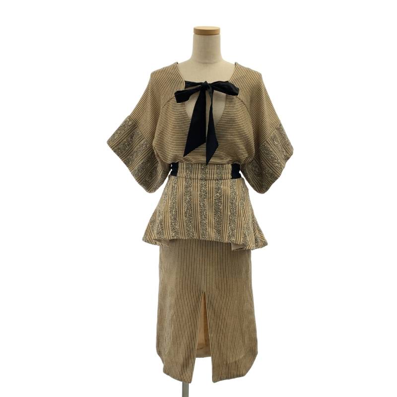 Mame Kurogouchi / マメクロゴウチ | ジャガード ニット ブラウス / バックジップ スリット スカート 裏地付き | 1 | ベージュ/ブラック | レディース