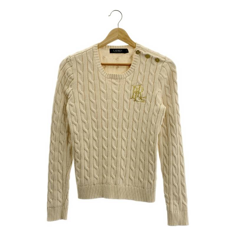 Lauren Ralph Lauren / ローレンラルフローレン | コットン ロゴショルダーボタン ケーブル ニット セーター | M | ベージュ | レディース