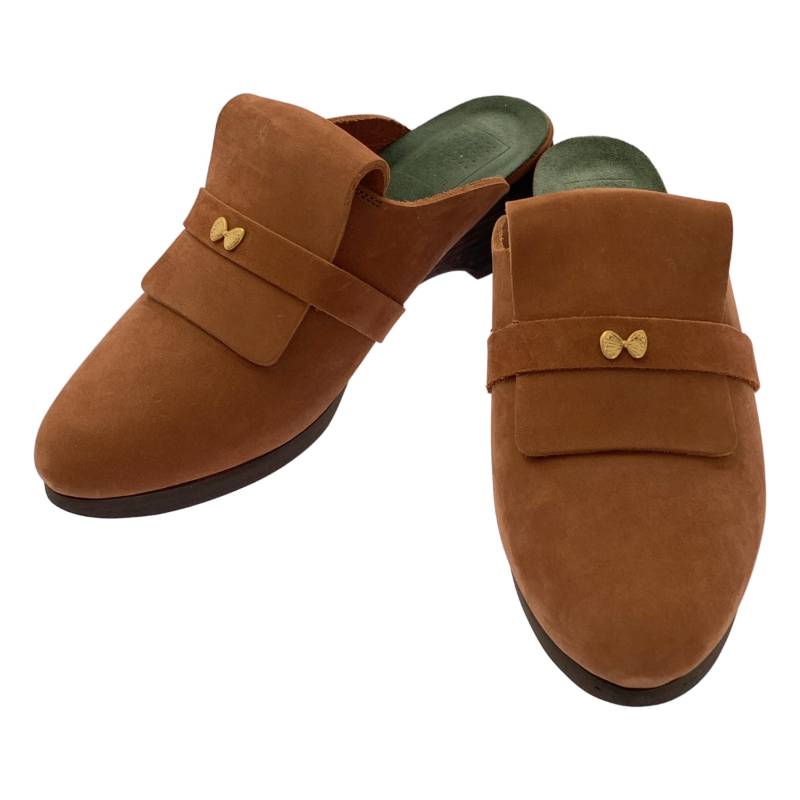 mina perhonen　ミナペルホネン　pied des bois ちょうちょチャーム レザー サボ サンダル　レディース　シューズ　サンダル　ブラウン　古着　