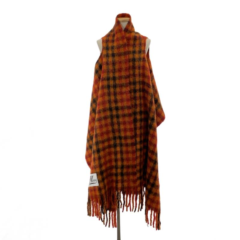 【美品】 MARNI / マルニ | 2023AW | モヘア アルパカ ウール チェック フリンジ 大判ストール ケープ マフラー | UNI | オレンジ