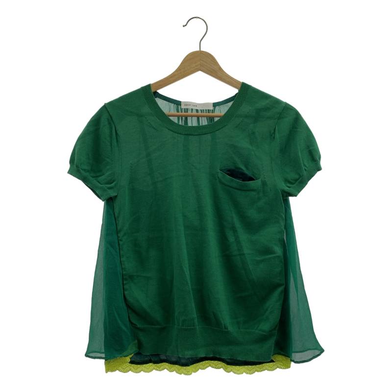 美品　サカイラック　デニム　シャツ　異素材ドッキング バックプリーツ　レース 美品 サカイラック デニム シャツ 異素材ドッキング バックプリーツ