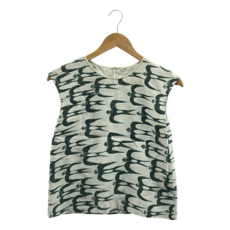mina perhonen　ミナペルホネン　hello swallow / ハロー スワロー 総柄 ノースリーブ トップス　レディース　トップス　シャツ　ノースリーブ　ホワイト/グリーン　古着　