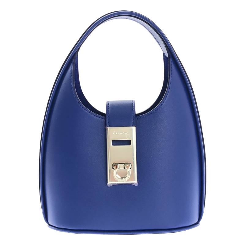 【新品】 FERRAGAMO / フェラガモ S.HOBO MINI 2way ホーボー ガンチーニ レザー ショルダーバッグ ブルー/シルバー レディース