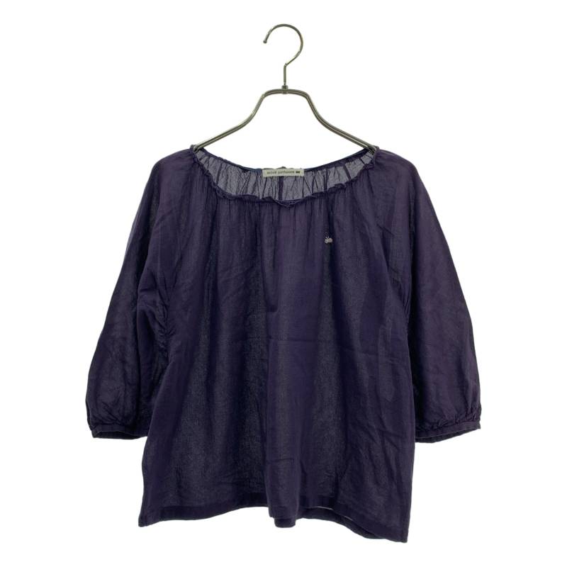 mina perhonen　ミナペルホネン　feuille コットン プルオーバー シャツ ブラウス　レディース　トップス　シャツ　長袖　ネイビー　古着　