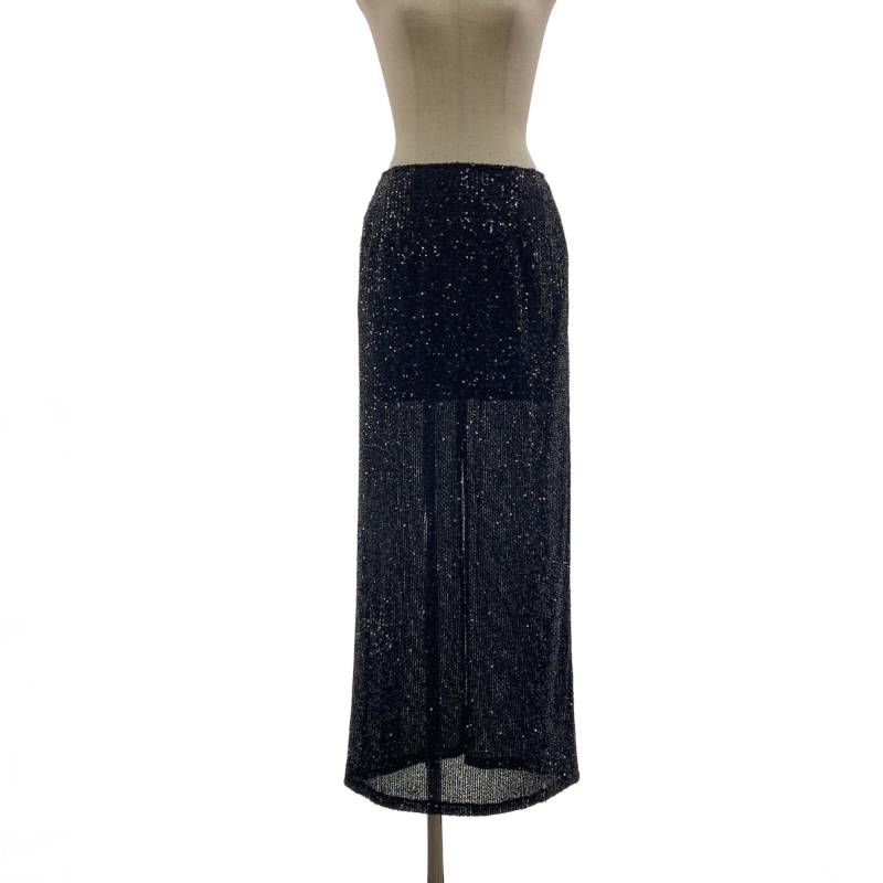 【美品】 JOHN LAWRENCE SULLIVAN / ジョンローレンスサリバン | Spangle Long Skirt / スパンコール スリット スカート | XS | black | レディース