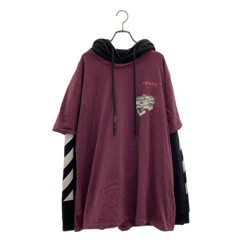 Rakuten - Off-White / オフホワイト | レイヤード プリント パーカ | M | ボルドー系/ブラック | メンズ