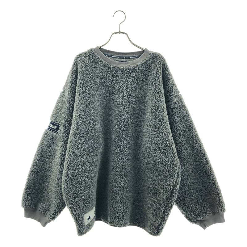 【美品】 DESCENDANT / ディセンダント | ボア オーバーシルエット ロゴ クルーネック スウェット | 4 | グリーン | メンズ