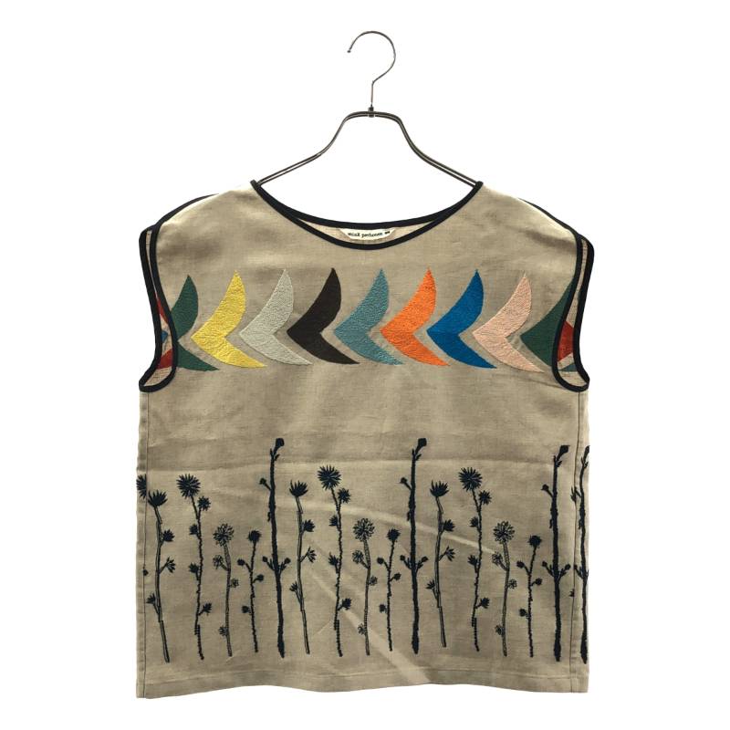 【美品】 mina perhonen / ミナペルホネン | 2025SS | noppara bird / エンブロイダリー ノースリーブ ブラウス | 36 | ベージュ系 | レディース