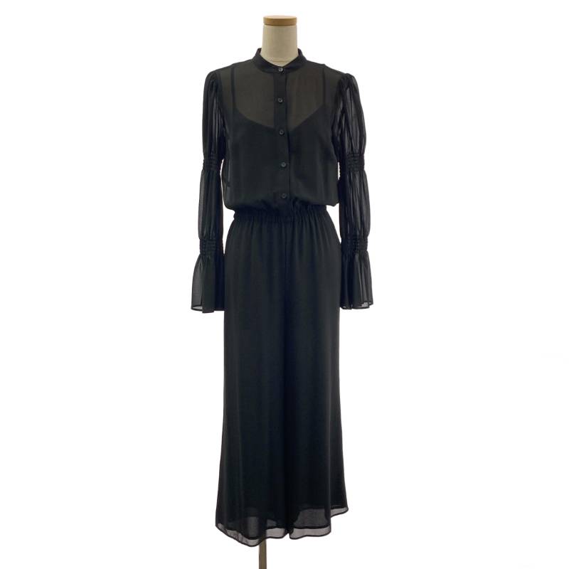 【美品】 MICHAEL KORS / マイケルコース | Smocked Sleeve black jumpsuit / シアー スモックドスリーブ ジャンプスーツ | 2 | ブラック | レディース
