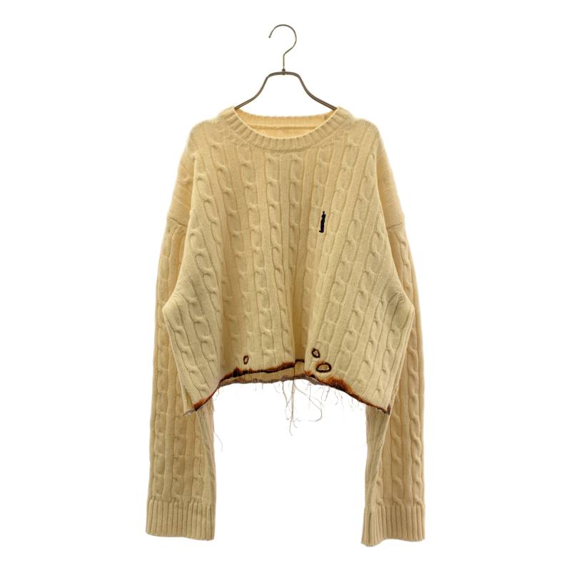 doublet / ダブレット 2022AW BURNIG EMBROIDERY KNIT PULLOVER 刺しゅう ダメージ加工 ケーブルニット L アイボリー メンズ