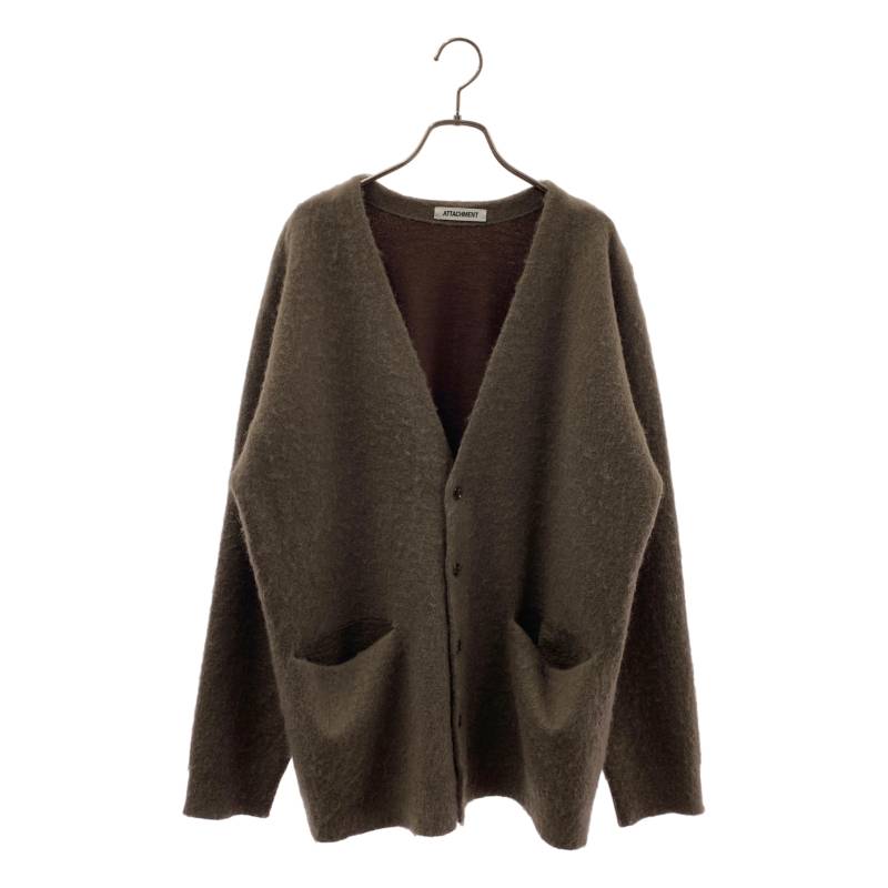 【美品】 ATTACHMENT / アタッチメント 2022AW WO/NY MOHAIR x PE DOUBLE FACE KNIT CARDIGAN / ウール モヘヤ混 ダブルフェイス ニットカーディガン 2 グレー メンズ