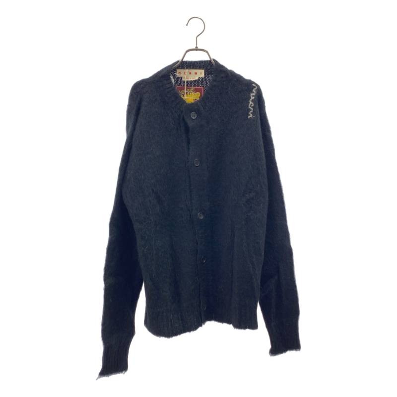 【新品】 MARNI / マルニ | ブラッシュドモヘア クルーネック カーディガン | 48 | BLACK / ブラック | メンズ