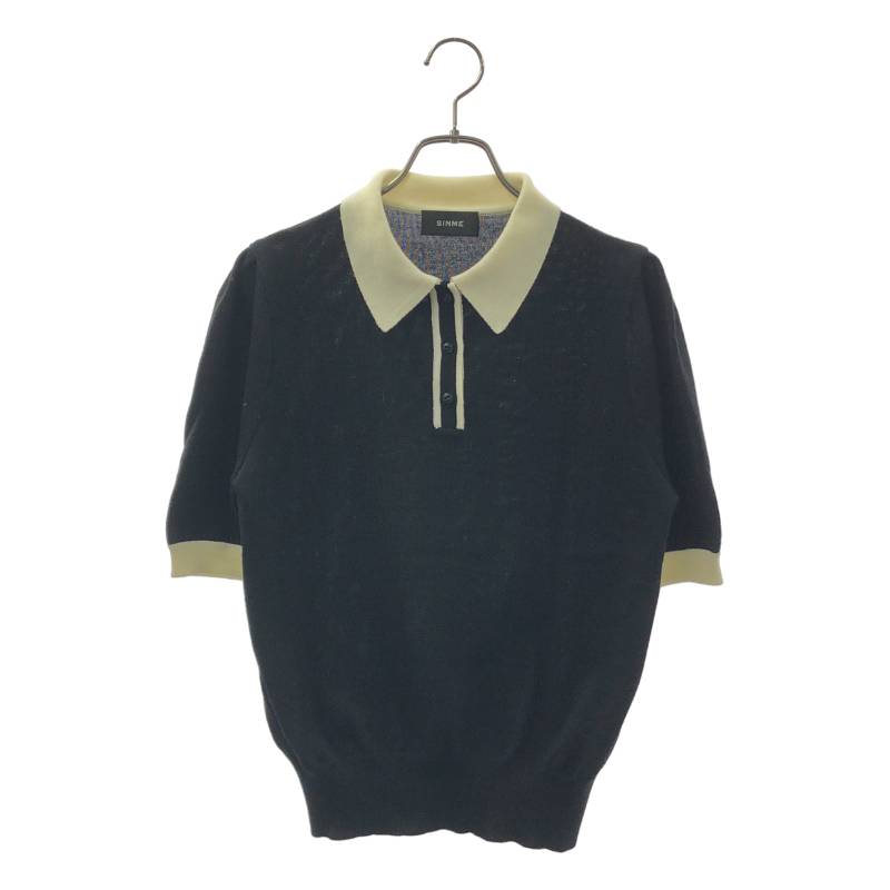 Rakuten - SINME / シンメ | バイカラーショートスリーブニットポロシャツ | M | ブラック/ホワイト | レディース