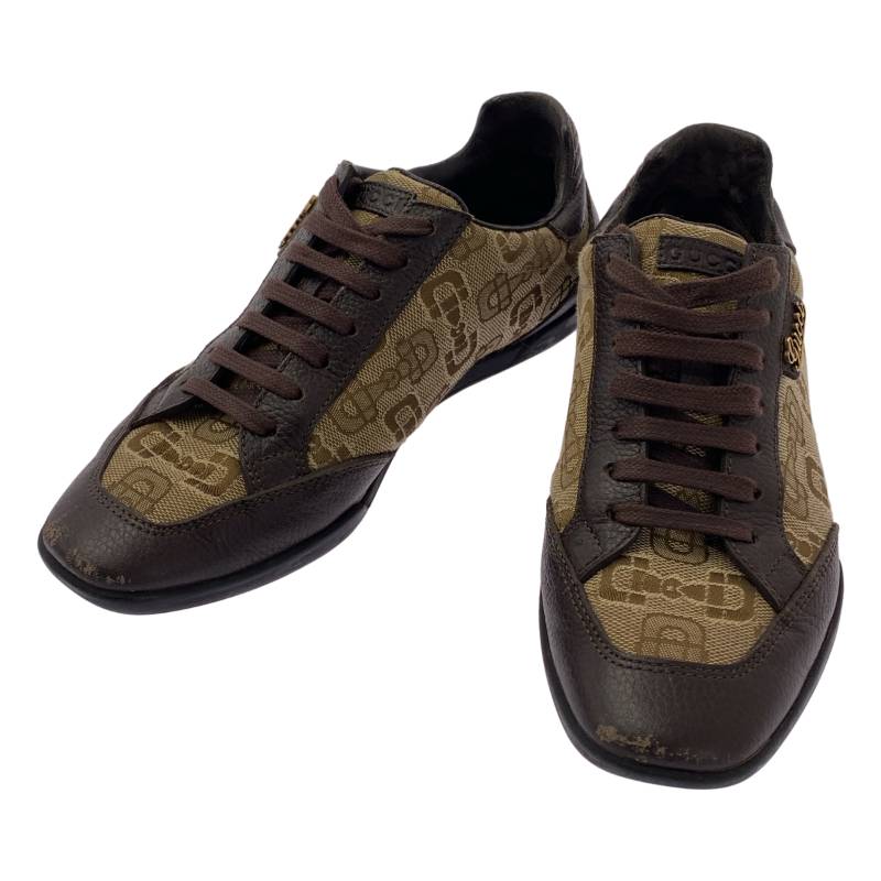 gucci///////////////\\\' - GUCCI / グッチ | レザー 切替 ロゴ スニーカー | 34.5 | ブラウン | レディース