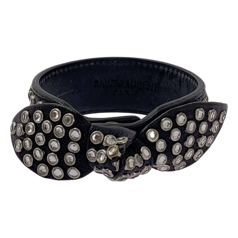 SAINT LAURENT PARIS / サンローランパリ | by Hedi Slimane リボン スタッズ レザーブレスレット | ブラック/シルバー | レディース(4.0)
