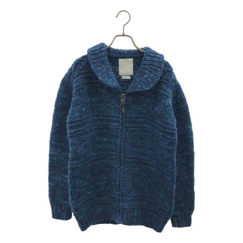  visvim / ビズビム | INDIGO COWICHAN F.Z / レザーエルボーパッチ カウチンニット ジャケット | 2 | ブルー | メンズ