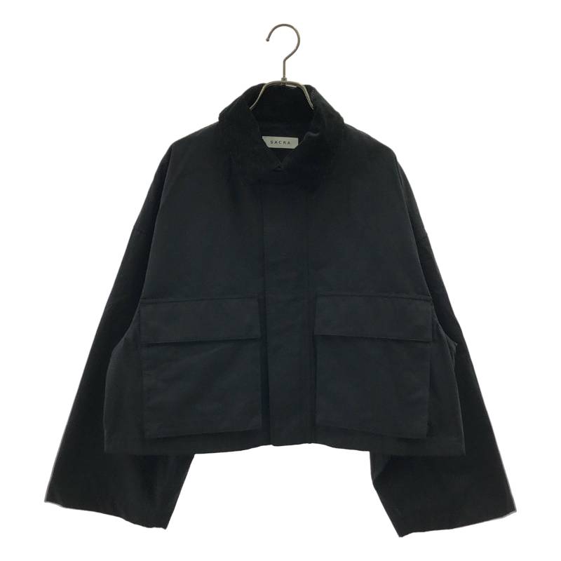 SACRA / サクラ | WAXED HIGH DENSITY CLOTH SHORT JACKET フィールドジャケット | 38 | ブラック | レディース