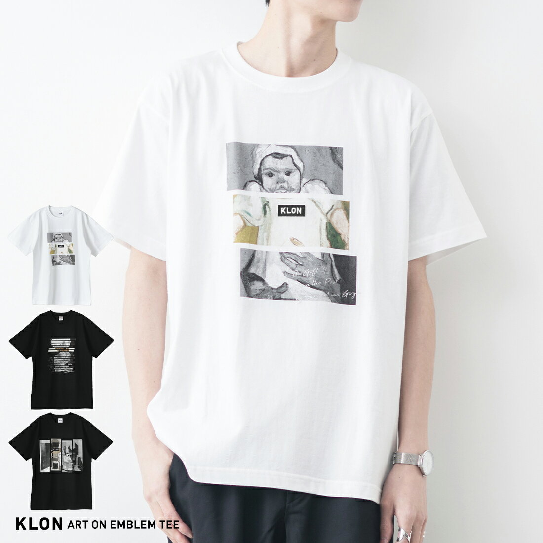 半袖T アート 絵画 アートT 絵画T ワンポイントロゴ おしゃれ Tシャツ ユニセックス メンズ レディース モノトーン カップル お揃い プレゼント 母の日 ギフト オールジェンダー KLON ART ON EMBLEM TEE