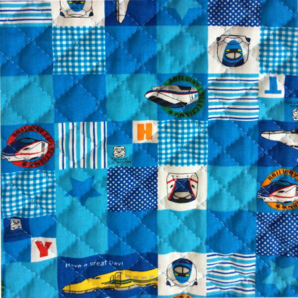 【コットカバーオーダー】新幹線パネル柄 キルティング生地タイプ ブルー系 ベッドパッド コットシーツオーダー 3