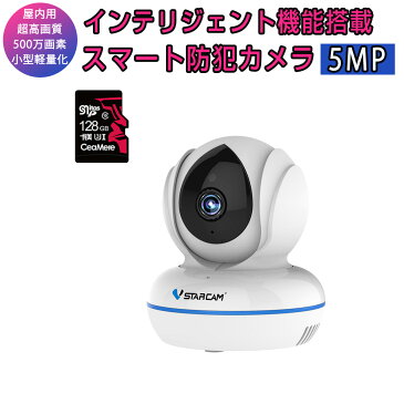 SSL 小型 防犯カメラ ワイヤレス C22Q SDカード128GB同梱モデル VStarcam 500万画素 ONVIF対応 超高画質 超高精細 wifi 無線 MicroSDカード録画 録音 遠隔監視 赤ちゃん 子供 ペット 屋内用 IP カメラ PSE認証 6ヶ月保証