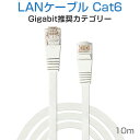 LANケーブル フラット CAT6 10M 白色 Flat LANケーブル カテゴリー6 1000BASE-TX対応 薄型 様々な場所に適用 1ヶ月保証