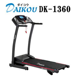 ■品　名 ダイコウ　DK-1360家庭用運動健康機器 ■本体サイズ W62×L136×H125(cm) ■本体重量 35kg ■走行面サイズ W36×L102(cm) ■スピード 約0.8km/h〜10.0km/h ■傾斜 手動式3段階 ■プログラム 12パターン ■体重制限 90kg ■DCモーター 1.3HP(最大） ■連続使用 60分 ■材質 スチールパイプ、ABS樹脂 ■梱包サイズ W68×L148×H29(cm)　梱包重量：41kg ■メーカー保証 1年（取扱説明書に準拠した場合のみ） ■生産国 中国製（PL保険加入済み） ■JANコード 4582246931363 ■組立時間 約30分　※大人2人 ■その他機能 ハンドルグリップ式の心拍計測機能付緊急停止装置付 ■備考 ・計測数値に関しましては多少の誤差がございますのでご了承ください。 ・商品は玄関口でお引渡しとなります。 ・お引渡し後、ご自宅の設置場所までの移動は大人が最低2名様必要となります。 ・お客様都合の返品はお受けしかねます。 ■送料：備考 沖縄・離島・一部地域は追加料金がかかる場合がありますので事前にご相談下さい。※大型商品の為、配送規定が複雑ですので、上記の注意事項をご理解の上ご依頼下さい。