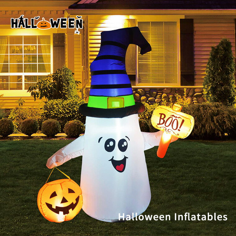 ハロウィン 光る お化け かぼちゃ BOO パンプキン エアーディスプレ 足踏み式ポンプ付き 大型 エアー ..