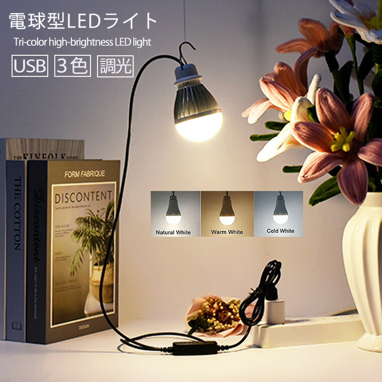 電球型 LEDライト USB 式 調光機能付 LED 電球 LEDランプ 60W形相当 LED電球 電源コード長さ2.0ⅿ