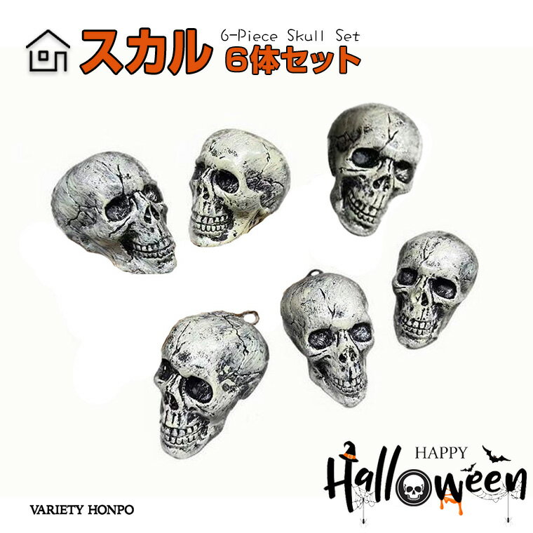 ハロウィン スカル 6体セット ハロウィン 飾り 骸骨 ドクロ 装飾 インテリア ディスプレイ 置き型 吊り下げ ハロウィンオブジェ お化け スケルトン 髑髏 デコレーション 置物 モチーフ 玄関