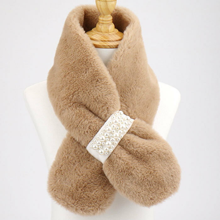 一部即納【送料無料】パール付きファーティペット　ファーマフラー ファー ティペット マフラー 冬 あ..