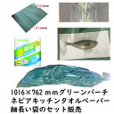 魚 熟成 シート 魚用ナイロン袋 100枚 グリーンパーチ 1016×762mm 100枚 ネピアキッチンペーパー100カット2ロール 魚を包む緑の紙 耐湿紙 熟成 津本式 血抜き おさかなパックン 【セット販売】