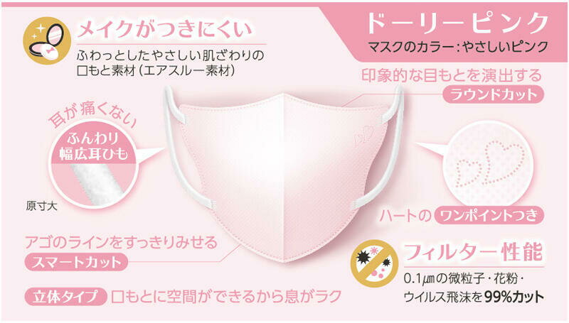 ビースタイル ドーリーピンク 立体タイプ マスク ふつうサイズ 5枚入 白元アース 10袋セット