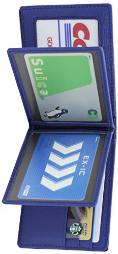 [VIVIAN DECO] 定期入れ 免許証ケース 免許証入れ メンズ カードケース 薄型 パスケース ICカード 2枚 エラー防止 本革 二つ折り (ブルー)