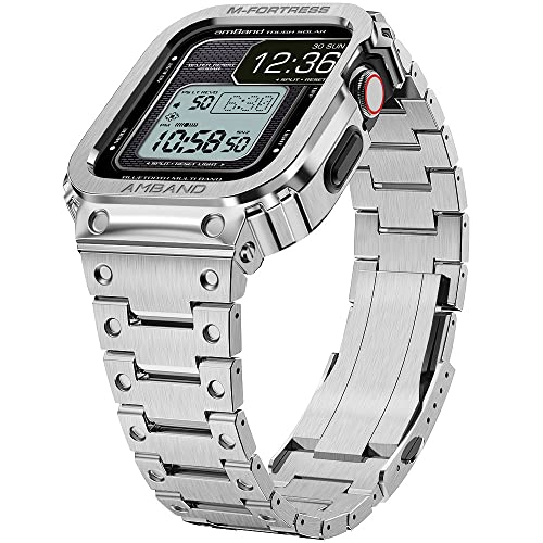 【5月限定!全商品ポイント2倍セール】【2022改良モデル】 コンパチブル Apple Watch バンド ステンレス ケースバンド 一体型 45mm Apple Watch Series 9/8/7に対応 メンズメタルベルト 耐久性 …