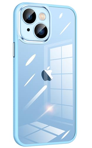 Donocao iPhone15ケース クリア 薄型 アイフォン15ケース シリコン耐衝撃 超透明背面プレートカメラカバー一体型レンズ保護 黄変防止 指紋防止 薄い 防塵 かわいい 薄ブルー