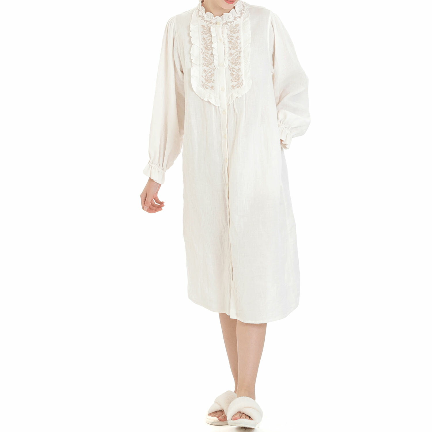 Narue シュークリームガーゼ（R）アンティーク刺繍ワンピース