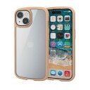 エレコム iPhone15 ケース TOUGH SLIM LITE 背面ガラス 耐衝撃 衝撃吸収 薄型 軽量 ストラップシート付き ストラップホール付き 全周配置のエアークッションが衝撃を吸収 カフェオレ PM-A23ATSLFCGBE