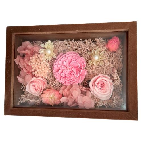 キューフラ(Q-FLA) アレンジ ボックスフレーム プリザーブドフラワー ブラウン ピンク 母の日 ギフト 贈り物 813337